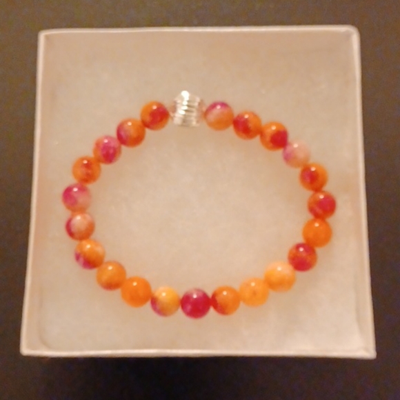 Fuchsia & Coral Jade Stone Bracelet - Picture 4 of 8